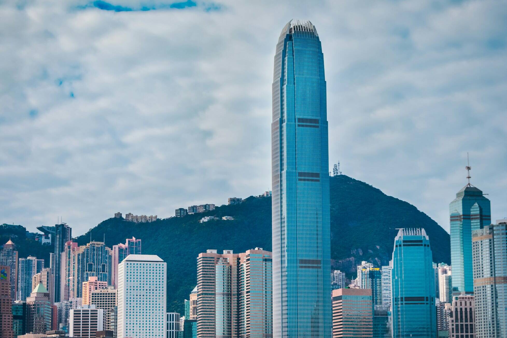 View of Hong Kong bay with a junk boat