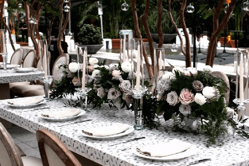 Outdoor seating with flowers