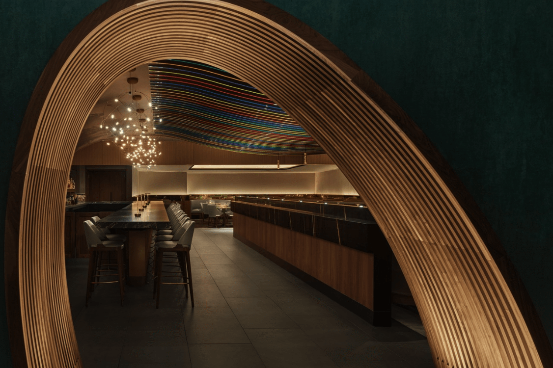 Indoor restaurant with low lighting and luxury design