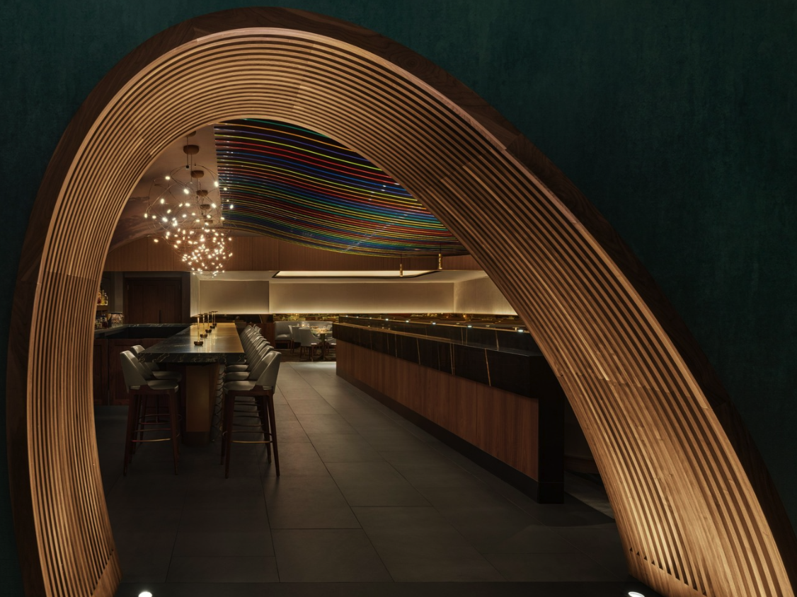 Indoor restaurant with low lighting and luxury design