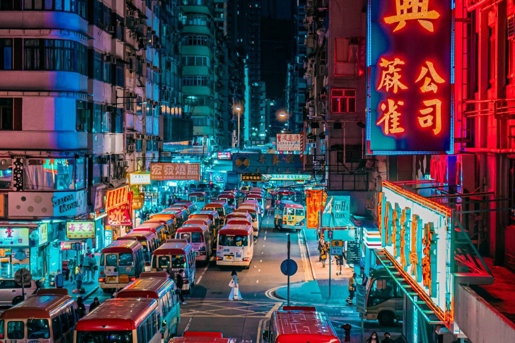View of a main road in Hong Kong at night