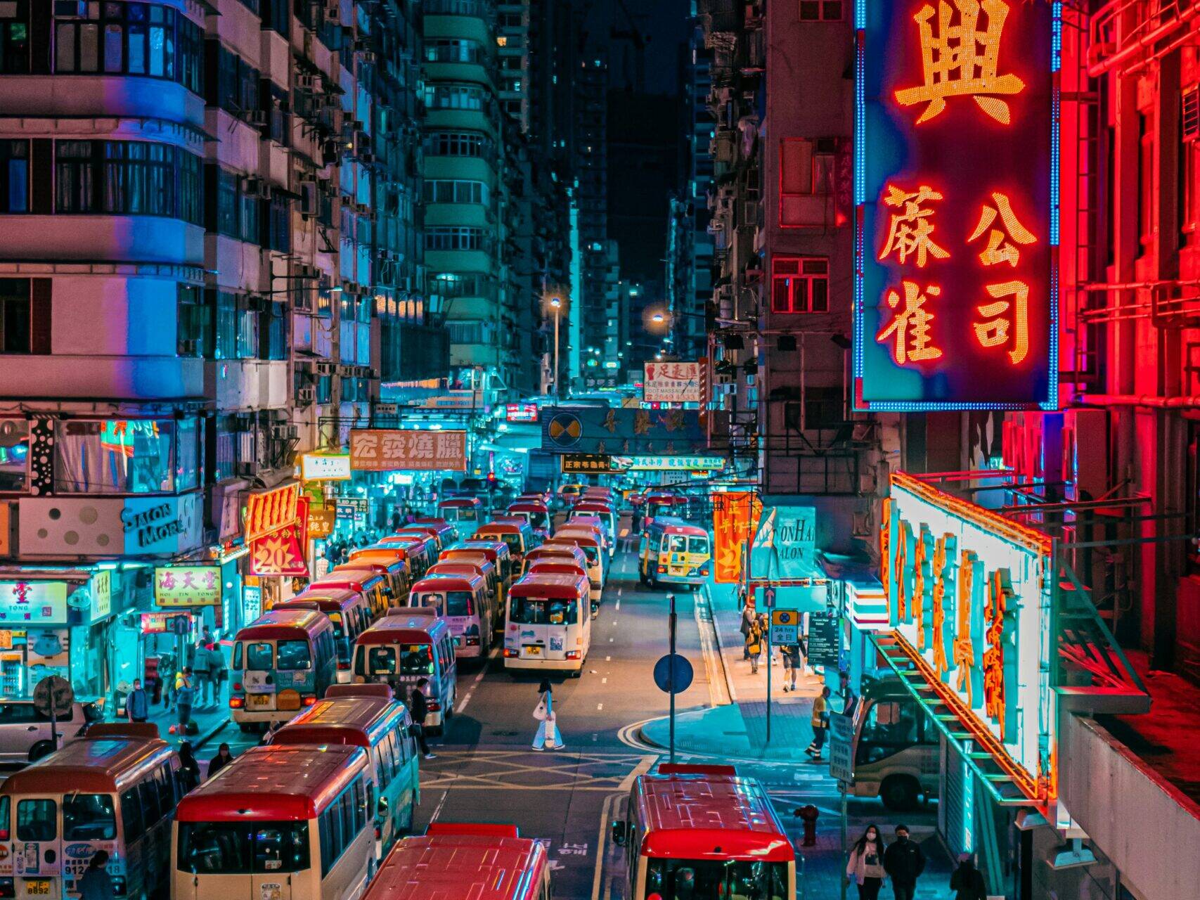 View of a main road in Hong Kong at night