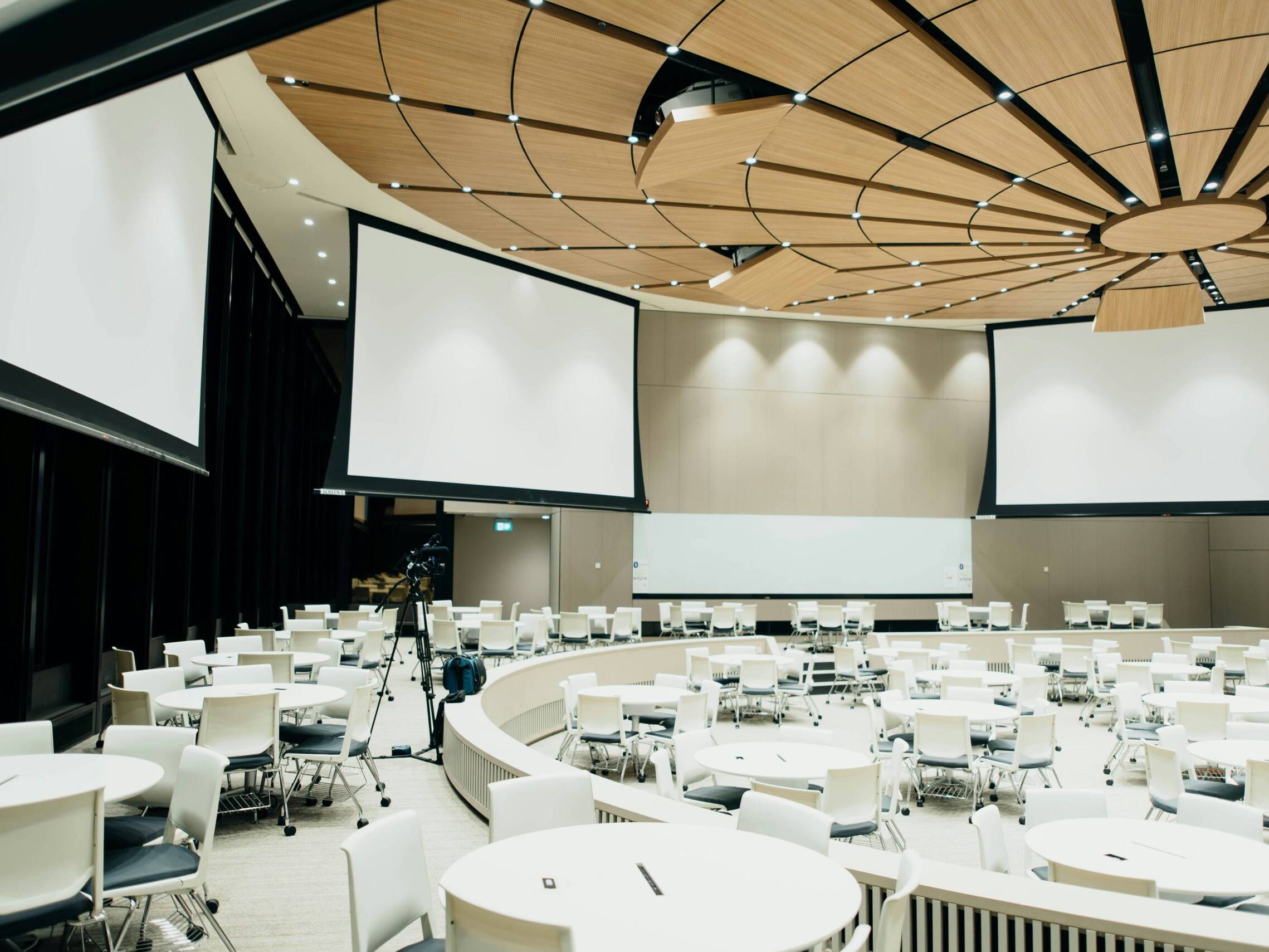 Indoor conference room with seats and projectors