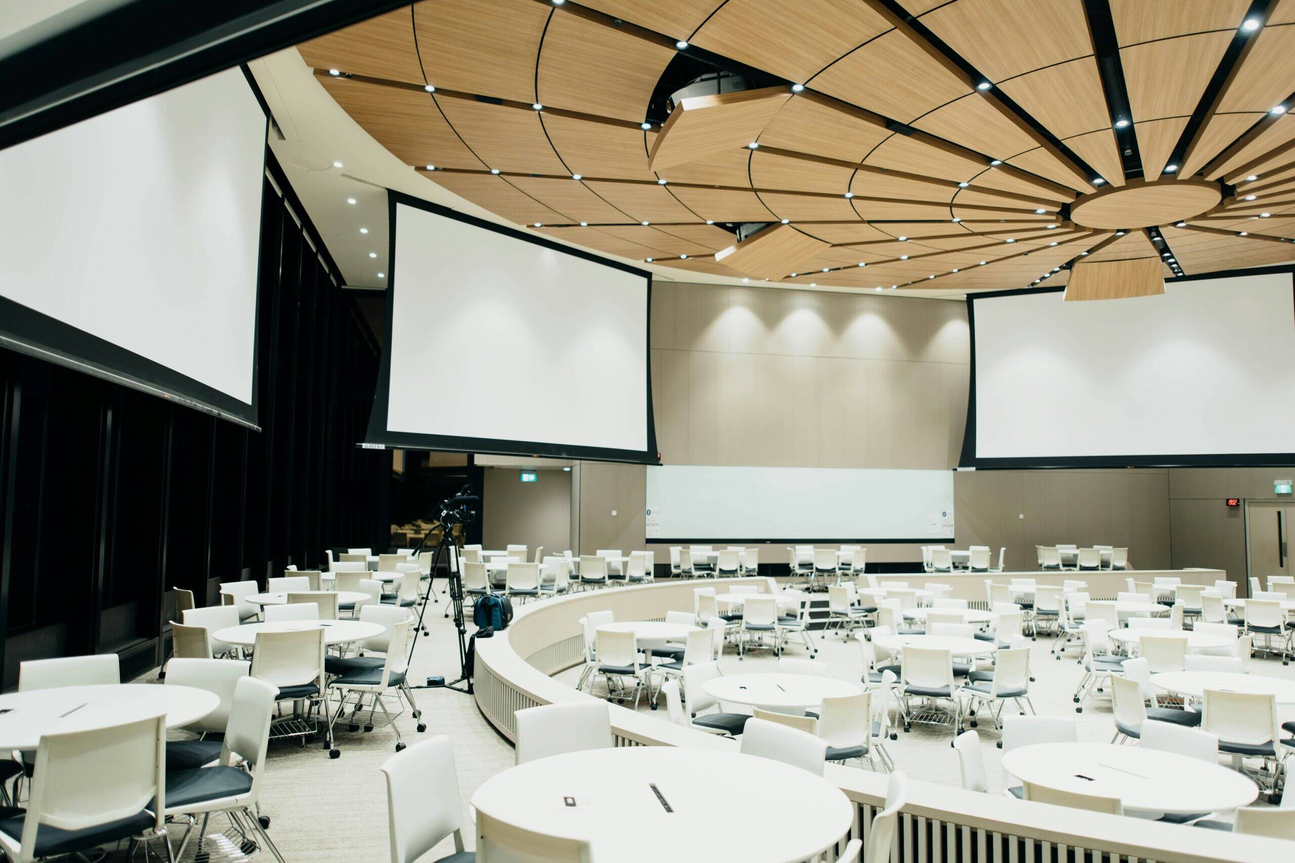 Indoor conference room with seats and projectors